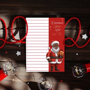 Schwarzer Weihnachtsmann Weihnachtswunschliste druckbare, Kinderweihnachtswunschliste, druckbare Geschenkwunschliste, Erwachsene Weihnachtswunschliste, Feiertagswunschliste