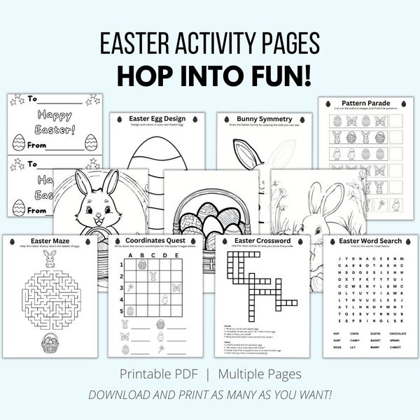 Easter Activity Pack - 17 Page Kids Printable Activity Pack - Instant PDF Download