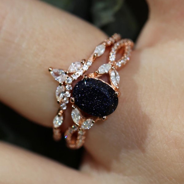 Starlit Black Sandstone Ring Stack
