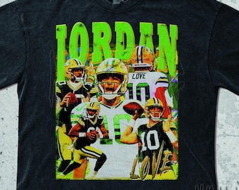 Camiseta vintage Jordan Love, sudadera Jordan Love, camisetas gráficas retro de los 90, camiseta de fútbol retro de los 2000, diseño deportivo Y2K para fans