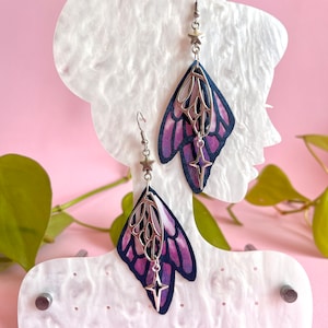 Arwen Earrings | Fairy goth core jewelry festival earrings cosplay butterfly enchanted wing earrings purple wing earrings fairy wing earring