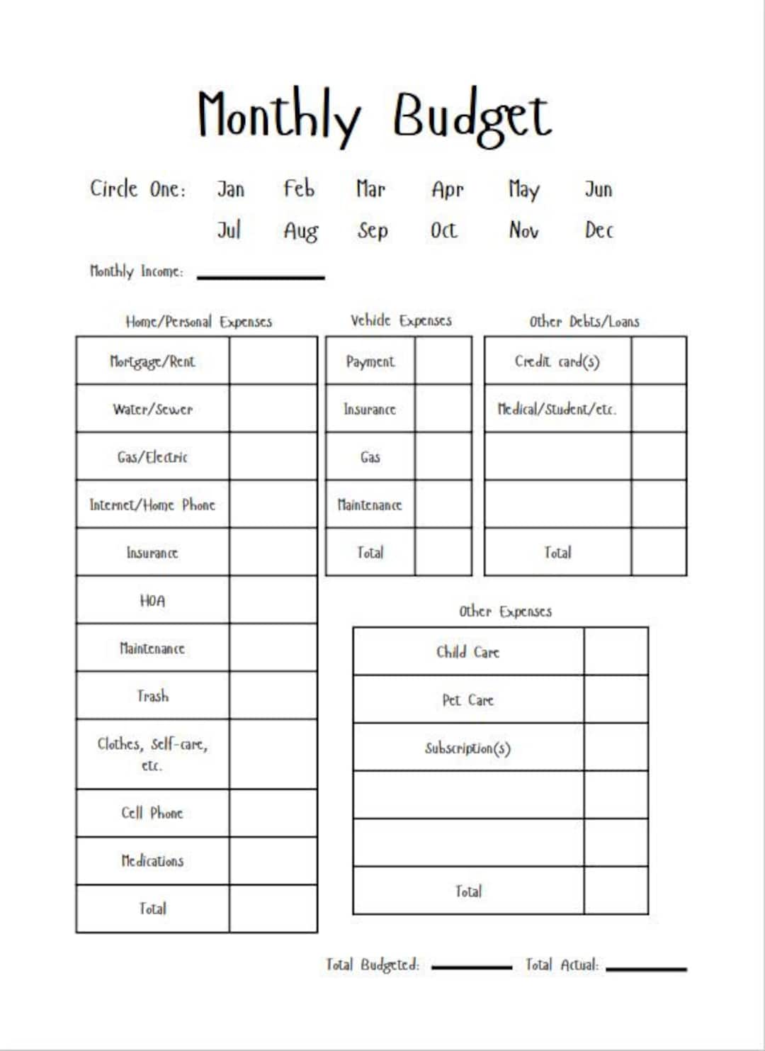 Monthly Budget Template Etsy Monthly Budget Template Etsy