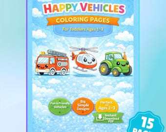 Fröhliche Fahrzeuge zum Ausmalen für Kleinkinder (Alter 1-3) | 15 Seiten, 8,5 in x 11 in PDF