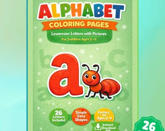 Alphabet zum Ausmalen für Kleinkinder – Kleinbuchstaben mit Bildern (PDF Download, 22 x 38 cm, 26 Seiten)