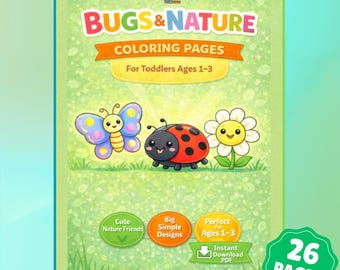 Käfer & Natur Ausmalseiten für Kleinkinder (1-3 Jahre) | 26 Seiten, 8,5 in x 11 in PDF