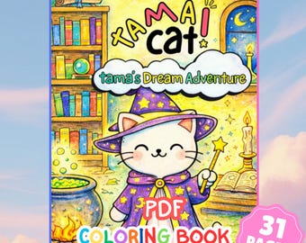 Tama Cat Dream Adventure Malbuch, Fantasy-Szenen, Stress Relief, PDF, 31 Seiten, 8.5 x 11 in