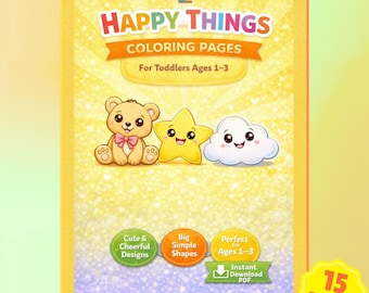 Happy Things Malvorlagen für Kleinkinder (Alter 1-3) | 15 Seiten, 8,5 in x 11 in PDF