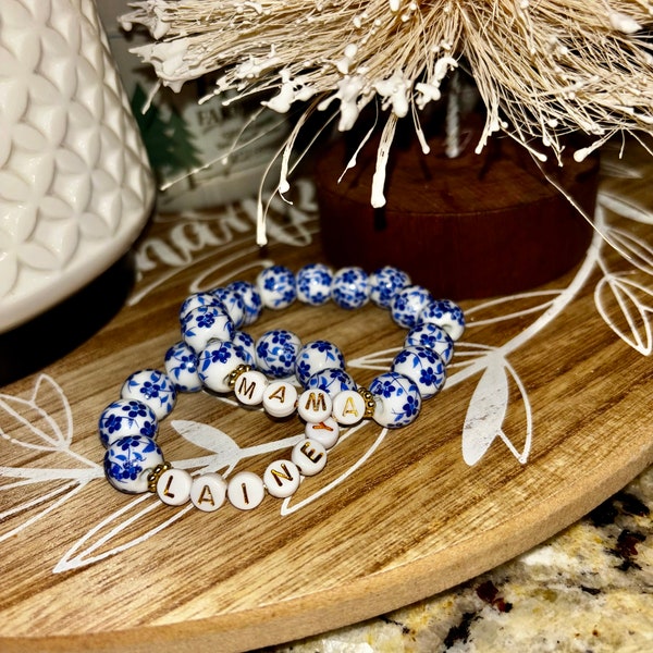 Custom Blue Porcelain Floral Bracelet for kids or adults