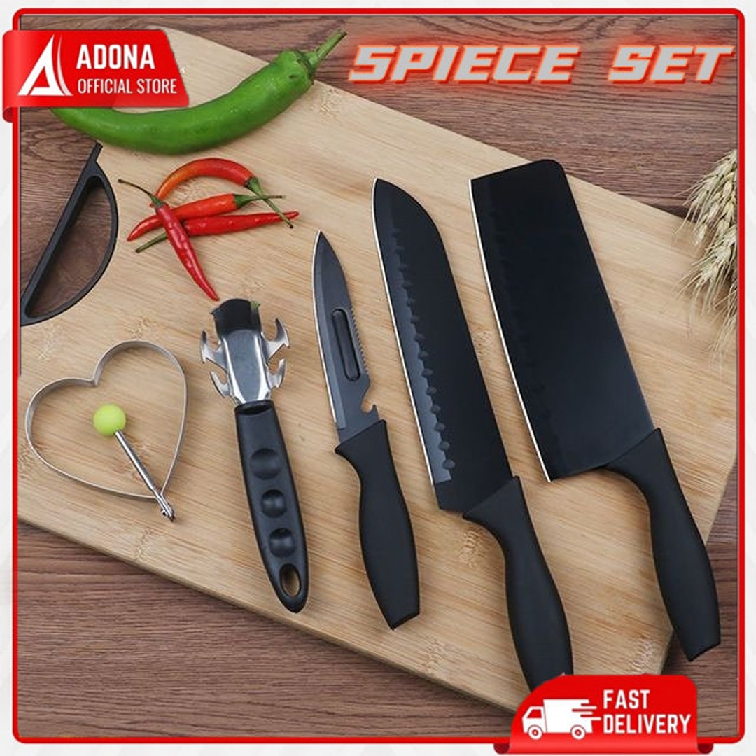 5 in 1 Knife Set Stainless Steel Kitchen Knives Black Chef Etsy