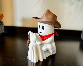 Ghostly Cowboy Companion – Spooky Western Decor, Unique Ghost Figurine | Spooky Halloween Decor | Cute Ghost Figurine Set | Ghost adventures