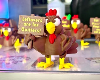 Truthahn im Streik mit benutzerdefiniertem Schild - Thanksgiving-Tischdekoration - personalisierte Herbst-Ernte-Dekoration