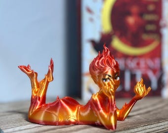 Figura de duende de fuego / Estantería de fantasía / Accesorio para rincón de lectura
