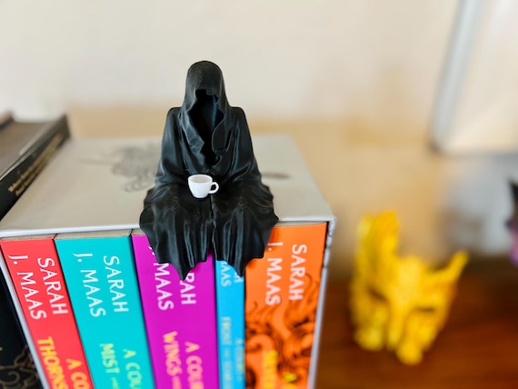 Suriel Bookshelf Decor Suriel Tea Bookshelf Decor Grim Reaper Sitting Bookshelf with teacup figurine