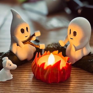Ghost Campfire Gathering | Spooky Halloween Decor | Cute Ghost Figurine Set | Campfire Display | Haunted Ghost Scene | Ghost adventures