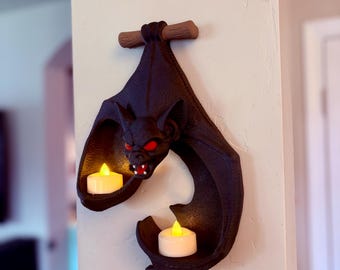 Vampire Bat LED Tealight Holder Wall-Mounted – Gothic Halloween Decor – Holds 2 LED Candles