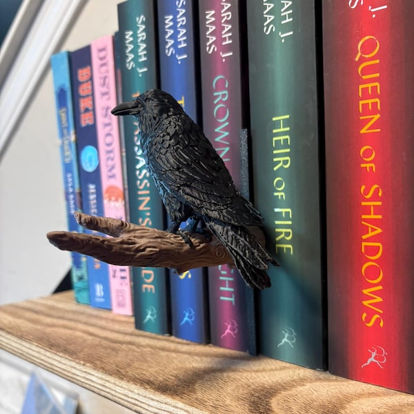 Raaf boekenplankdecor, gotische raaf op tak plankaccent, Dark Academia Book Lover Gift, kraai plankdecor, Halloween-boekenplankdecoratie
