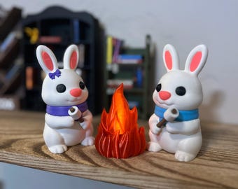 Bunny Campfire Set | Cute Rabbit Camping Shelf Decor | Miniature Campfire Scene | Gift for Bunny Lovers