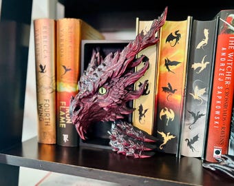 Dragon Book Nook, Inferno Dragon Bookshelf Decor, Emerging Dragon Bookshelf Insert, Fantasy Book Lover Gift, Dragon Shelf Accent