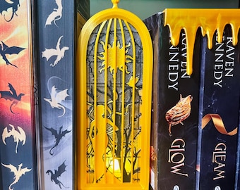 Vergoldeter Käfig Gothic Fenster Buchecke, Gold Dark Romance Bücherregal Dekor, Fantasy Leseecke Einsatz, 3D gedruckte Regalkunst