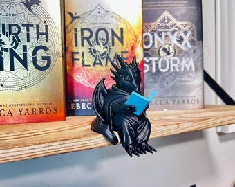 Reading Dragon Figurine, Book Lover Shelf Decor, Dragon Reading Mini Book, Fantasy Bookshelf Companion, 3D Printed Dragon Statue