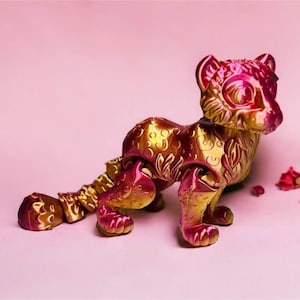 3D Printed Cute Articulating Articulated Snow Leopard - 3D Printed Collectible, Movable Leopard Figurine, Gift for Animal Enthusiasts