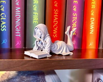 Reading Girl Figurine, Book Lover Shelf Decor, Fantasy Reader Statue, Bookshelf Decor, Reader Gift,
