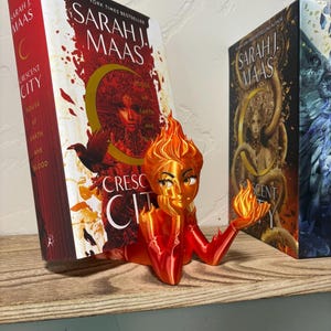 Fire Sprite Book Display Stand – Fantasy Shelf Decor – 3D Printed Fire Spirit – Figurine – Magical Creature Desk Decor