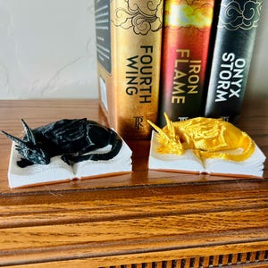 Sleeping Dragon on Open Book  3D Printed Fantasy Decor, Book Nook Companion, Dragon Figurine for Book Lovers