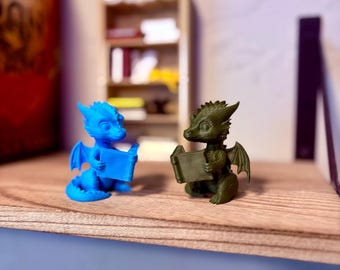 Reading Dragon Figurine, Book Lover Decor, Bookshelf Decor, Dragon Shelf Decoration, Reading Nook Decor, Library Shelf Decor, Fantasy Gift