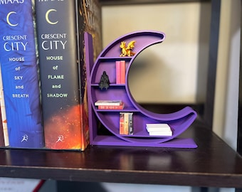 Mini Bookshelf 3D Printed Moon Shaped Bookshelf Bookend, Display for Mini Book Collection Perfect storage for your mini books