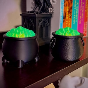 Portavelas de té con forma de caldero, poción brillante, transparente, con tapa de burbuja, LED, decoración de estantería de fantasía, rincón de lectura de brujas