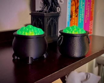 Cauldron Tea Light Holder Glowing Potion Transparent Bubble Top LED Candle Holder Fantasy Bookshelf Decor Witchy Book Nook Accent