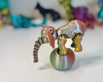 Balancing Circus Elephant - 3D Printed Articulated Sculpture, Poseable Elephant with Ball, Whimsical Circus Decor, Circus-themed Gift