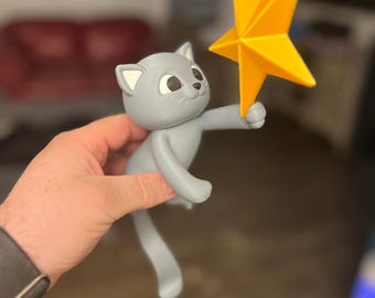 Adorno de gato para la punta del árbol de Navidad: Gatito impreso en 3D intentando alcanzar una estrella / Adorable decoración navideña