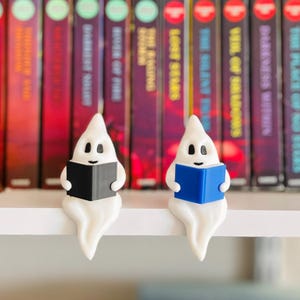 Shelf Ghost Readers Pair bookshelf Decor - Cute Spooky Book Lovers Decor for Shelves, Ghost Figurines for Bookworms, Ghost adventures