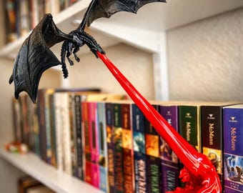 Flying Dragon Book Nook, Fire Breathing Dragon Bookshelf Decor, Fantasy Book Lover Gift, Dragon Shelf Insert, Reader Decor