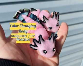 Axolotls Color Changing Fidgets Articulating Sensory Pet Color Changing Sunlight / UV Reactive Axolotl Unique Sensory 3D Printed