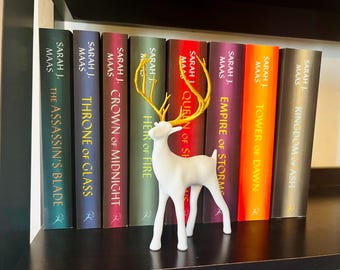 Stag Bookshelf Decor – 3D Printed Fantasy Stag, Bookish Gift, Golden Antler Shelf Display, Reading Nook Companion