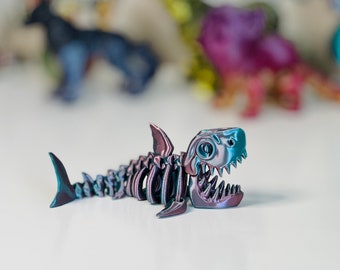 Skeleton Shark - 3D Printed Collectible, Unique Shark Decor, Movable Ocean Figurine, Nautical Enthusiast Gift