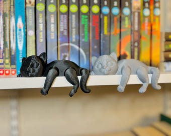 Sleeping Cat on a shelf – Adorable 3D Printed Cat Decor, Bookshelf or Desk Decor, Cat Figurine with Hanging Paws & Tail