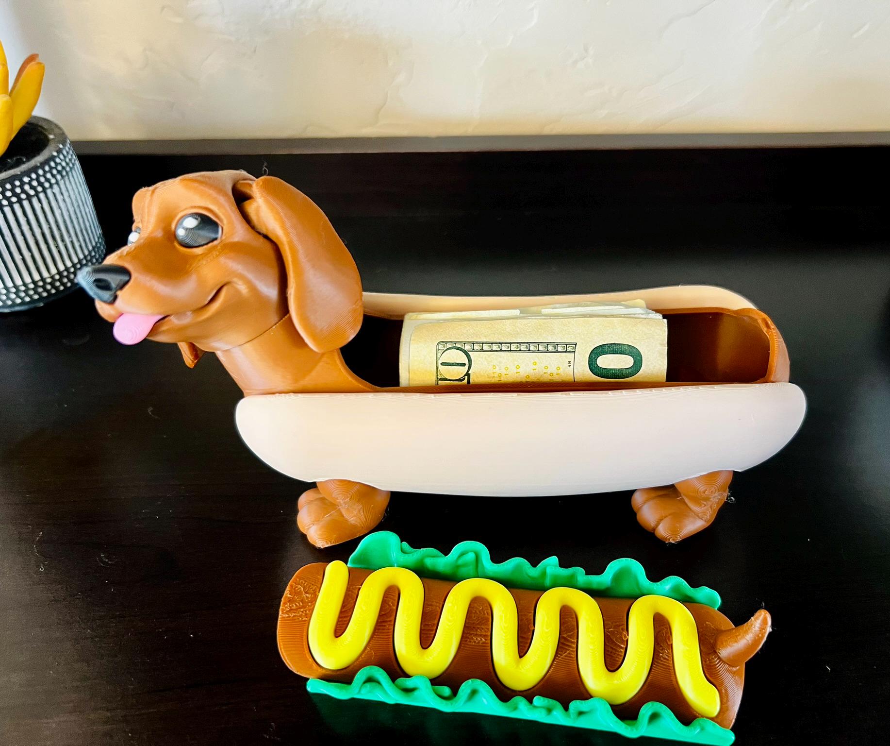 Dachshund Hot Dog Container - Articulated Sausage Dog With Bun