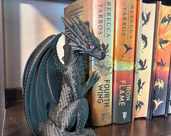 Sujetalibros con forma de dragón, sujetalibros de fantasía con forma de dragón y ojos de cristal, decoración para estanterías con forma de dragón, regalo para amantes de los libros, adorno fantástico para estanterías.