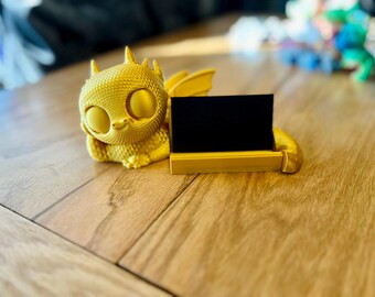 Business Card Holder, Just Chilling Dragon, 3D Printed Fantasy Desk Accessory, Unique Office Decor