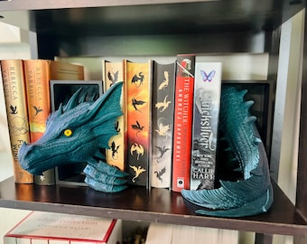 Angolo per libri con testa e coda di drago, angolo per libri con drago marino, decorazione per scaffale fantasy, regalo per amanti dei libri