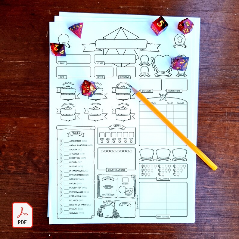 Dnd 5e Character Sheet Spellcaster D&amp;D Dungeons and Dragons Character ...