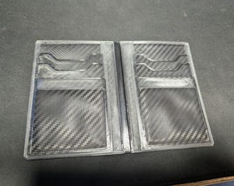 Flexible 3D Printed Bifold Wallet | Ultra Durable | Carbon Fiber Finish | Black and Clear