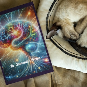 May include: A book cover featuring a colourful, abstract brain design and the text "Dr. Samantha Brown".