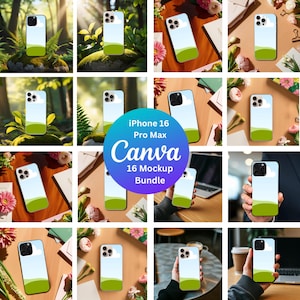 iPhone 16 Pro Max Mockup Bundle | Canva Phone Mockups for Case Designs | Digital Product