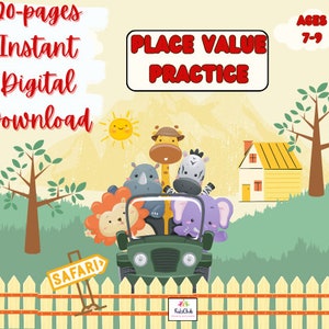 Third grade math worksheets printable place value practice adding subtracting -Instant digital download