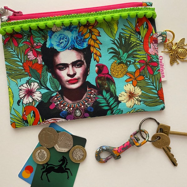 Frida Kahlo Colourful Coin Purse, Handmade Small Zipper Pouch for Cards Coins Phone, Unique Gift Ideas, Mothers Day Gift,